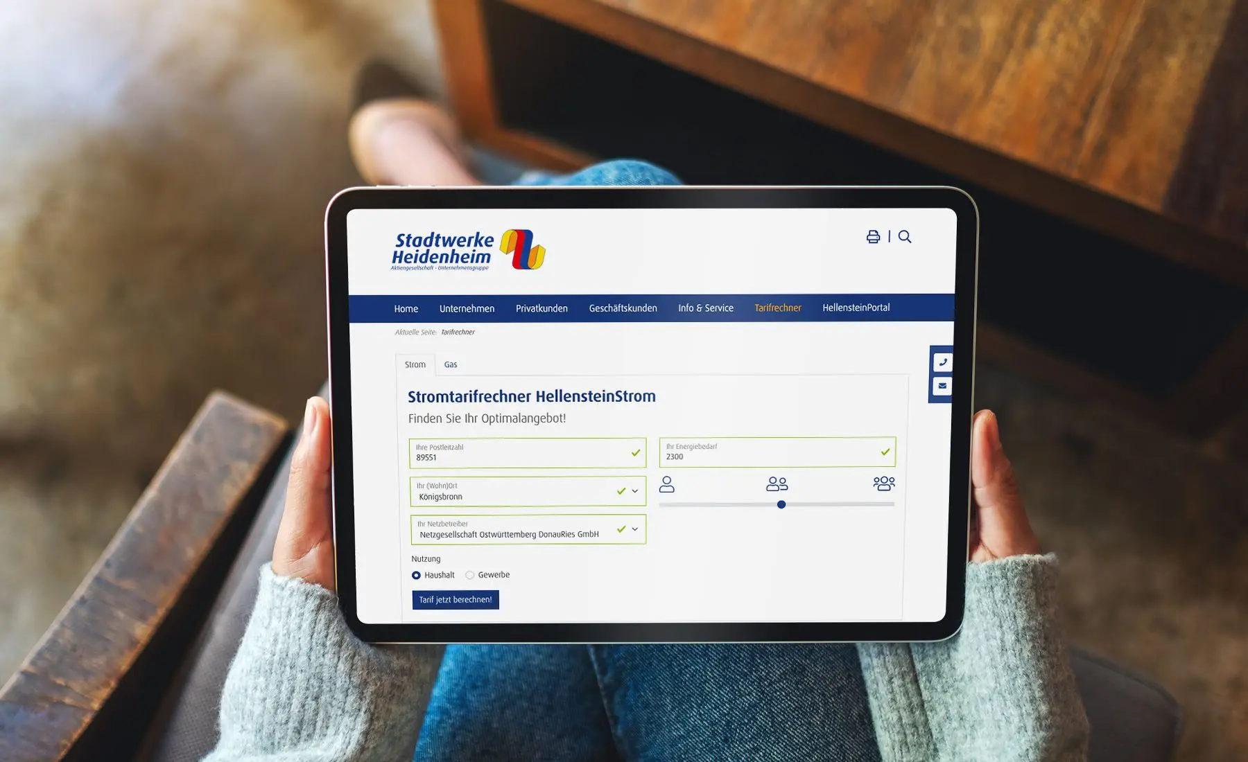 Stromtarifrechner der Stadtwerke Heidenheim