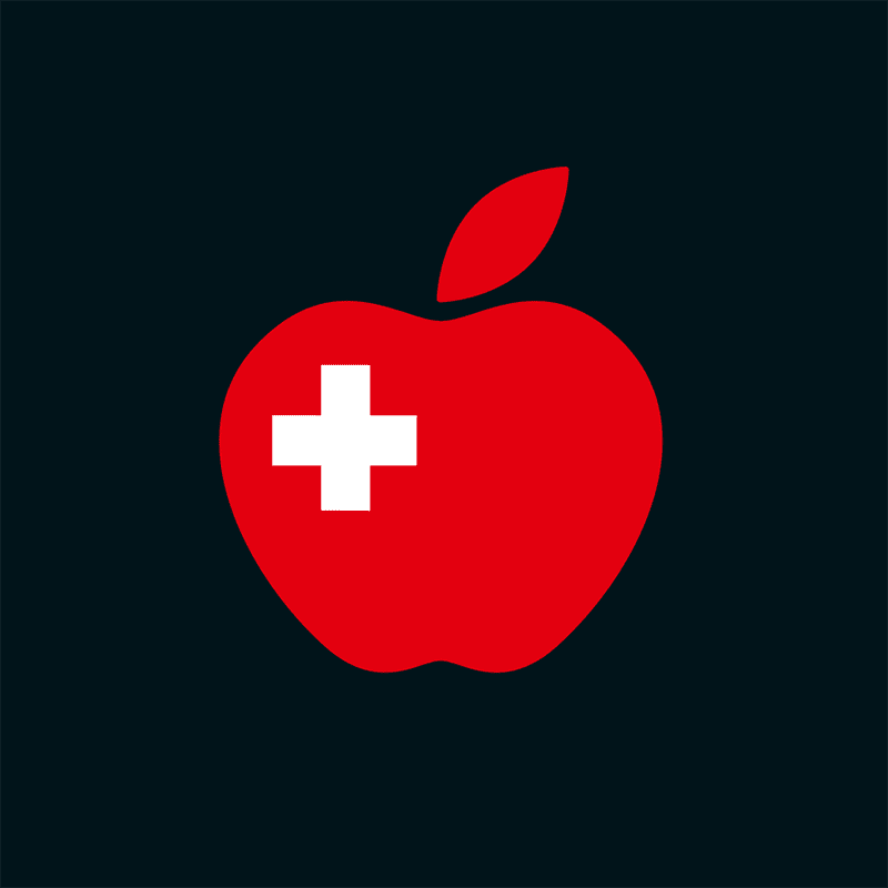 Delta Möbel Logo Apfel in rot mit weißen Plus