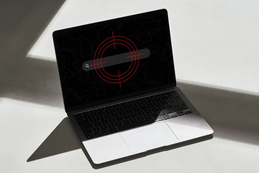 Laptop Mockup mit Suchleiste und Zielscheibe